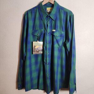 Dixxon Flannel Shirt Mens XL Green Blue Plaid Lake Tahoe Pearl Snap Western